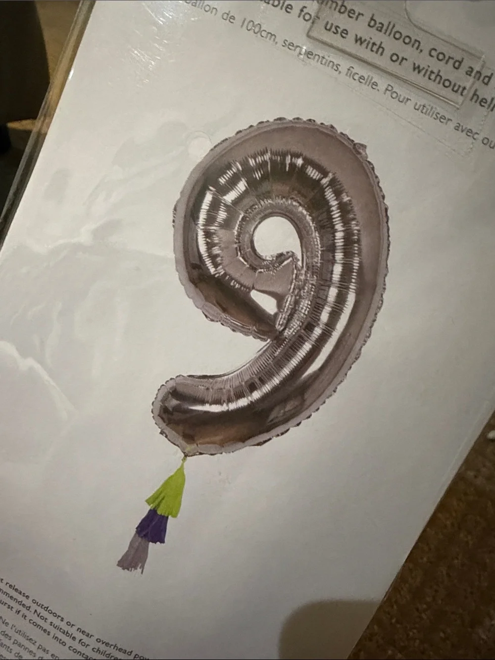 Meri Meri Silver Number 9 Balloon with Tassel
